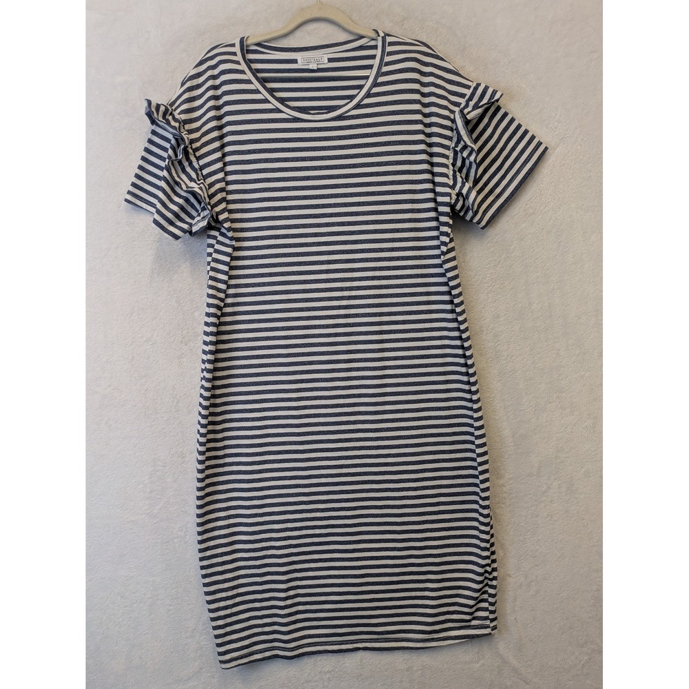Sweet Salt Women's Size L Blue and White Striped T-Shirt Dress Ruffle Sleeve